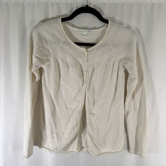 Garnet Hill Kids Cardigan Girls XL White Knit 1/4 Button Cotton Cashmere Long Sl - Picture 1 of 12